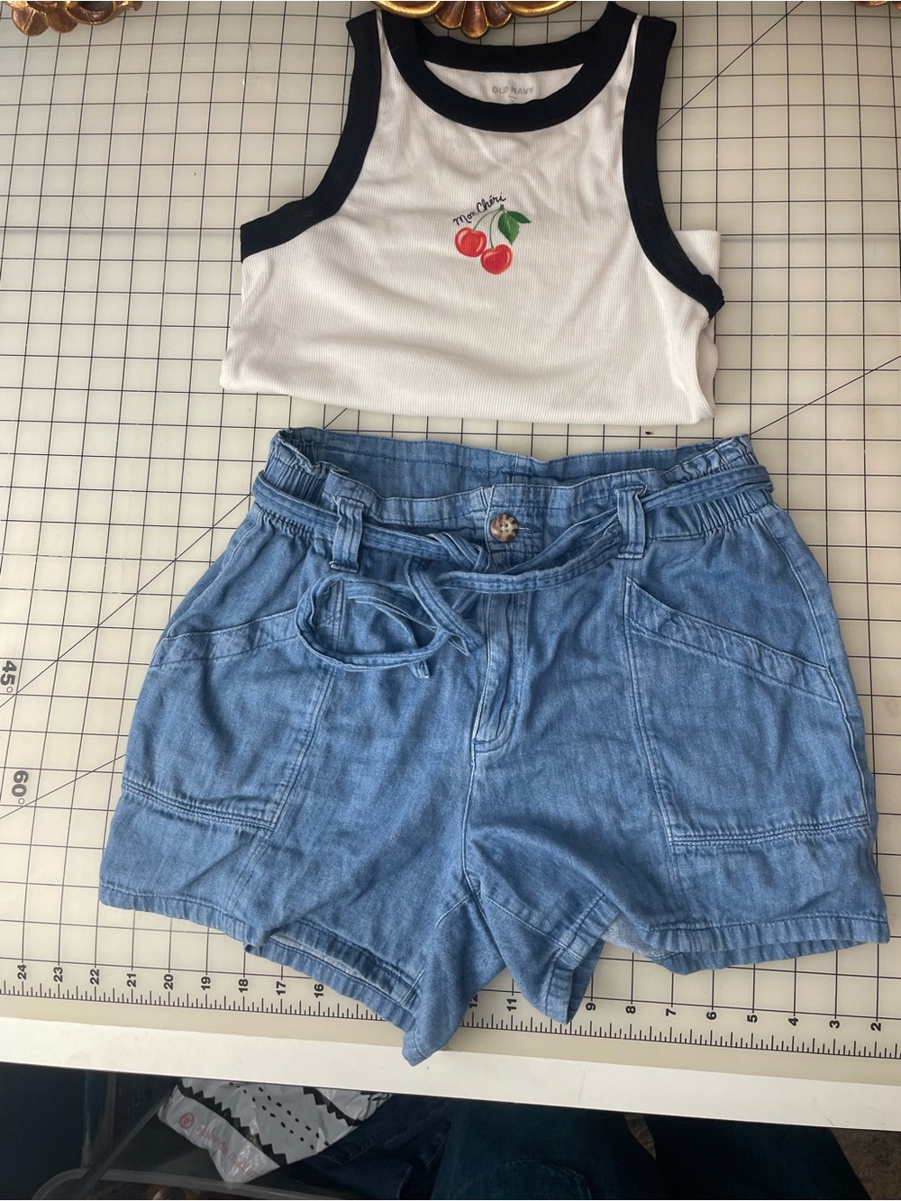 Old Navy Blue Denim Paperbag Tie-Waist Shorts